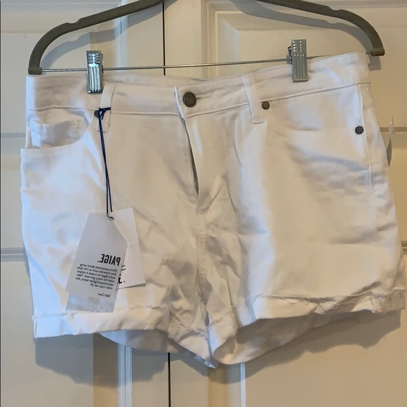 paige white denim shorts